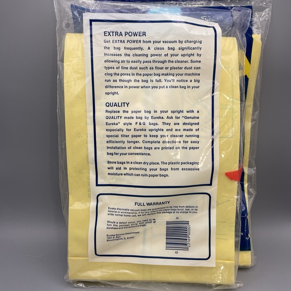 Eureka Vacuum Cleaner Bags Type F & G #52320 Extra Suction Power Genuine 6 bags - Picture 2 of 6